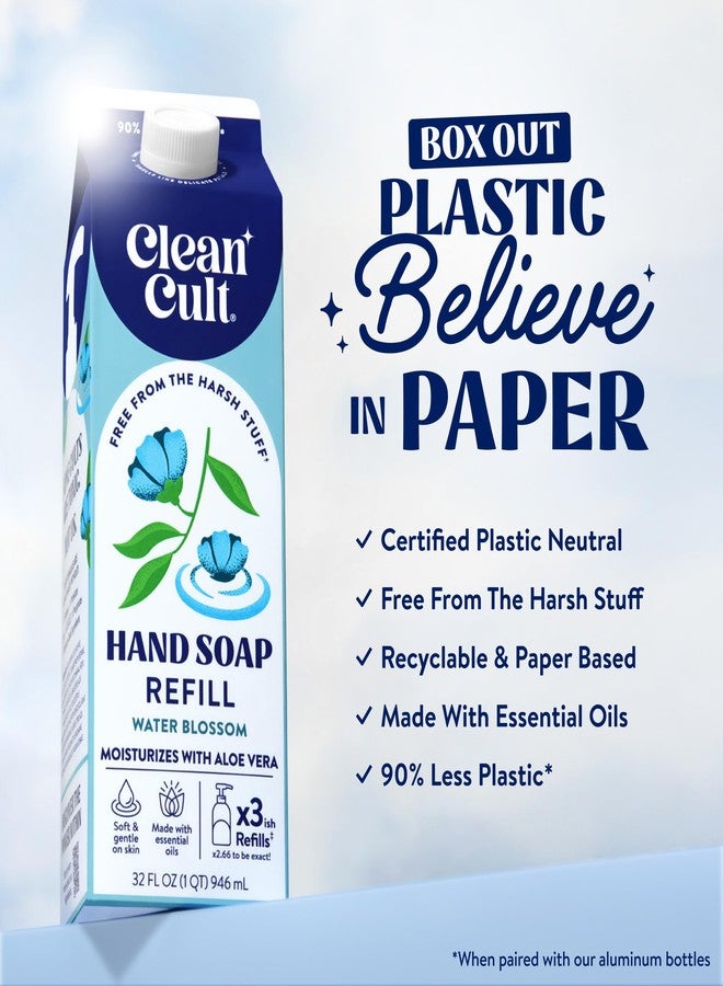 Cleancult Liquid Hand Soap Refill - Water Blossom - Moisturizes Dry & Sensitive Skin - Made with Aloe Vera & Essential Oils - Eco Friendly - Paper-Based Packaging - 32 oz/3 Pack - Image 2